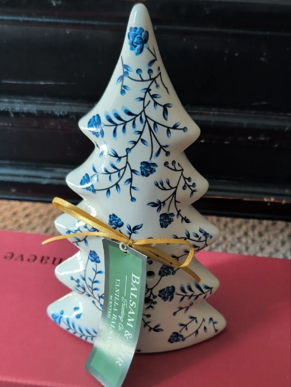 NWT Balsam Fir Ceramic Holiday Tree - White with Blue Floral